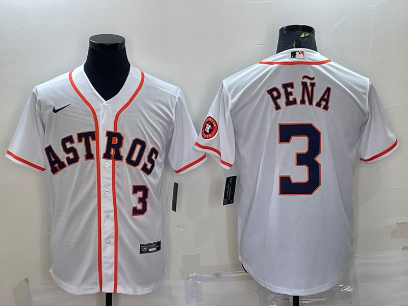 Men's Houston Astros #3 Jeremy Peña White With Patch Cool Base Stitched Jersey Men's Houston Astros #3 Jeremy Peña White With Patch Cool Base Stitched Jersey